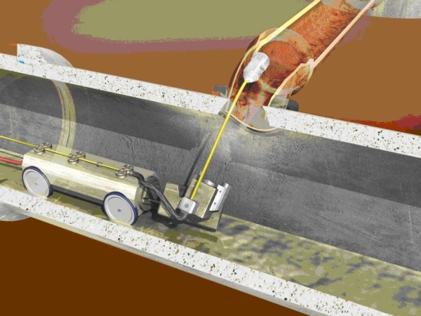 Satellitenkamera mit Spülkopf am Anfang eines Zuleitungskanals